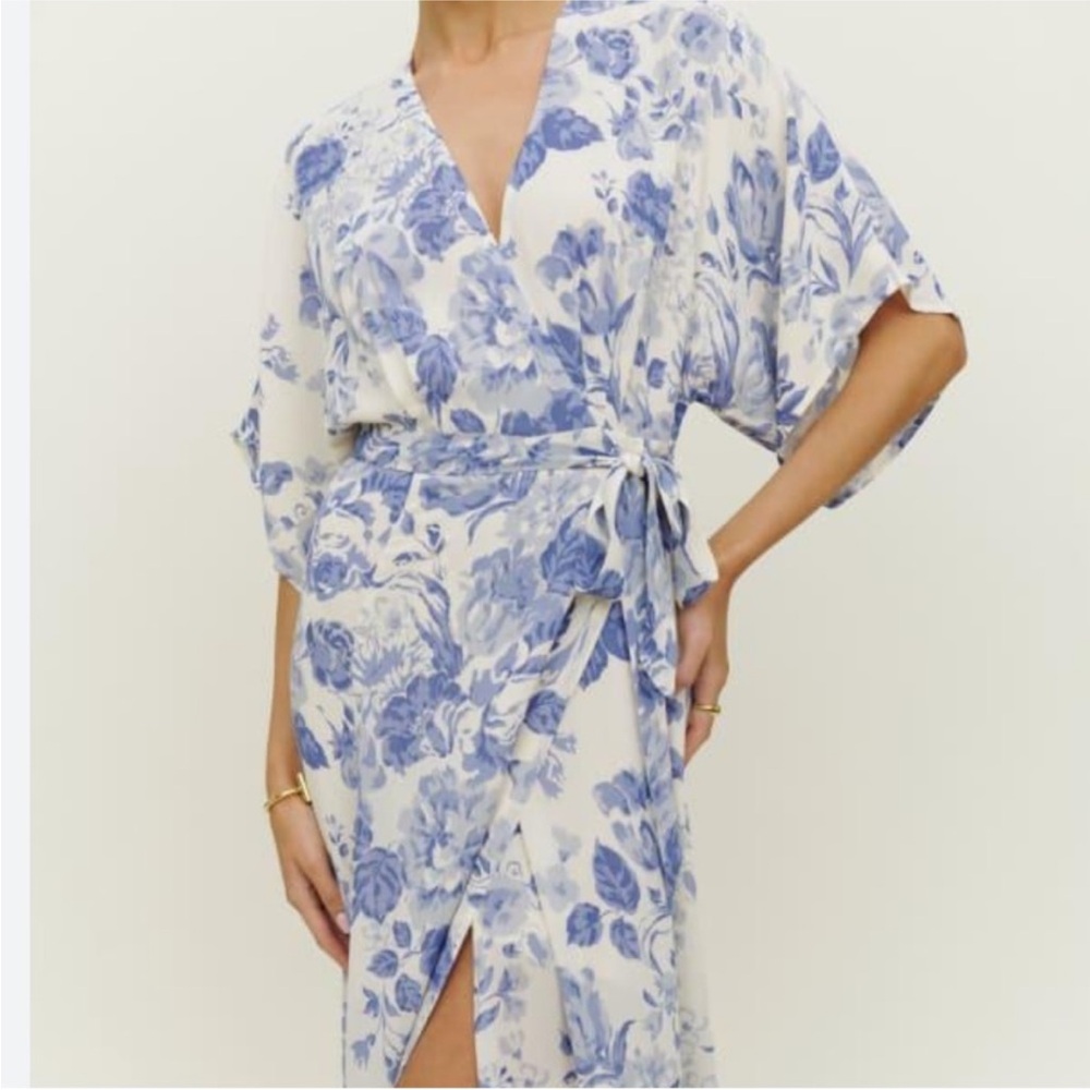 Reformation Winslow Dress, Blue Floral XL